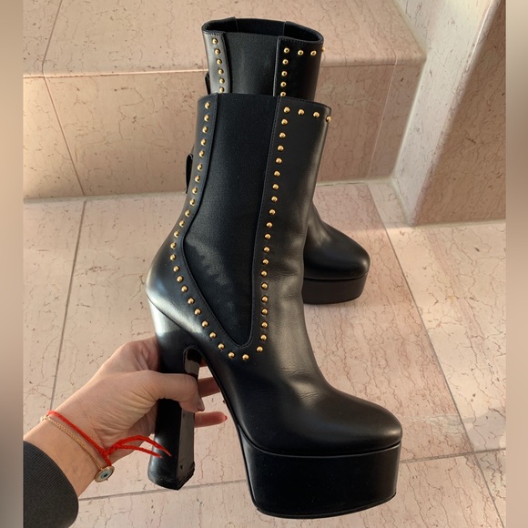 Versace Black and Gold Studded Platform Boots - Picture 8 of 16